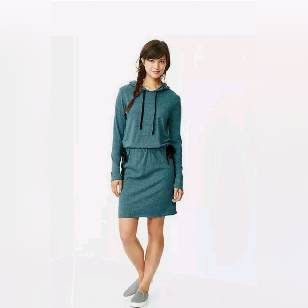 GAP Hooded Drawstring Waist Long Sleeve Dress M tile teal